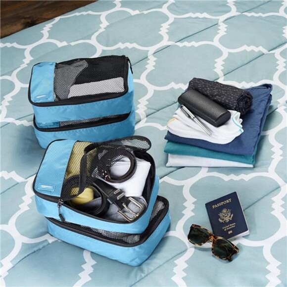 4 Piece Packing Travel Organizer Zipper Cubes Set, Small, Sky Blue - Picture 7 of 8